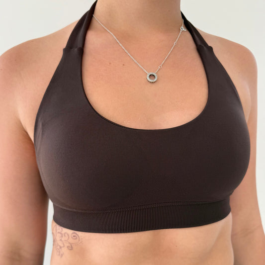 Impact Halter Crop - Deep Chocolate